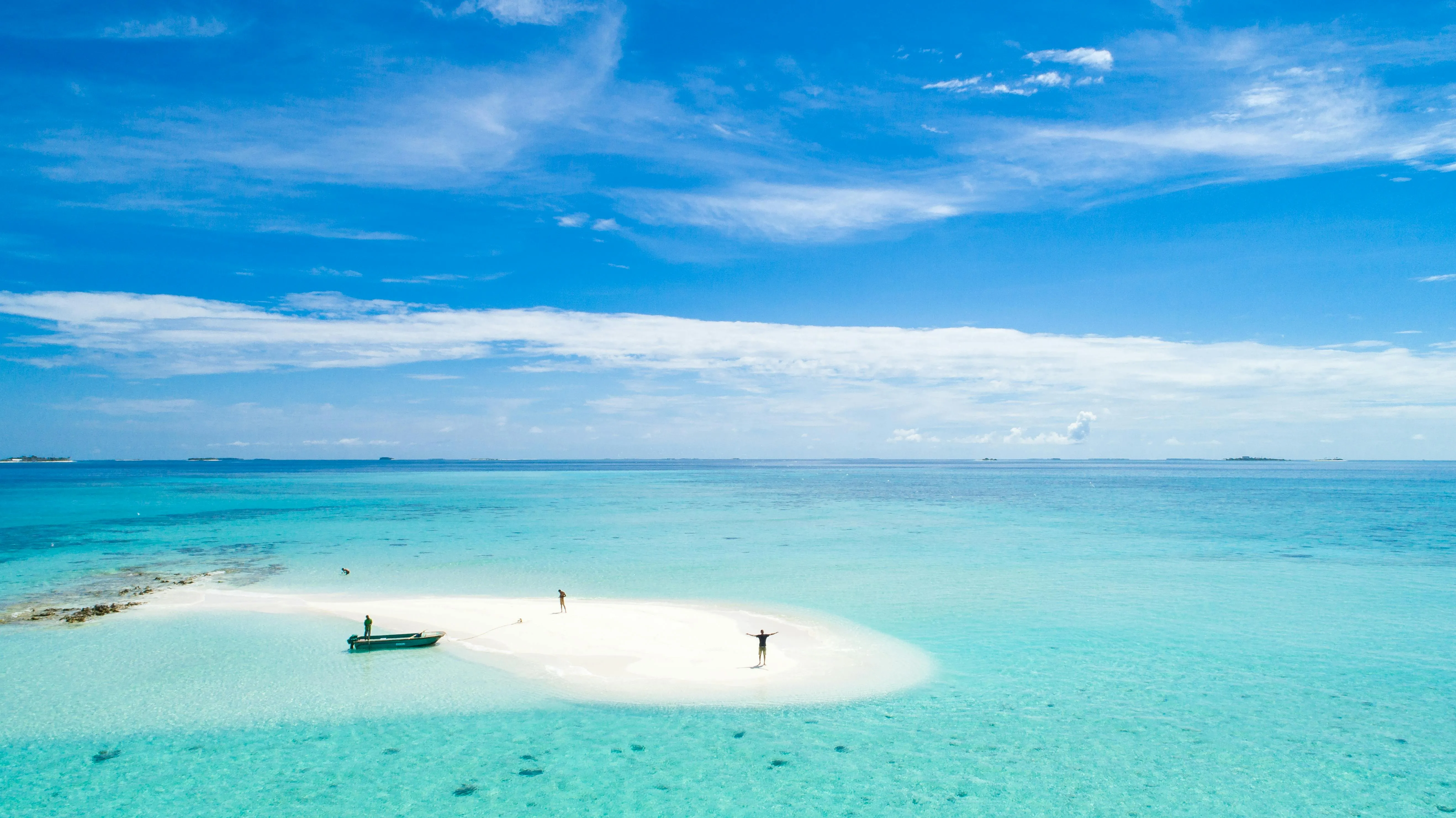 Sandbank with turquoise water all around